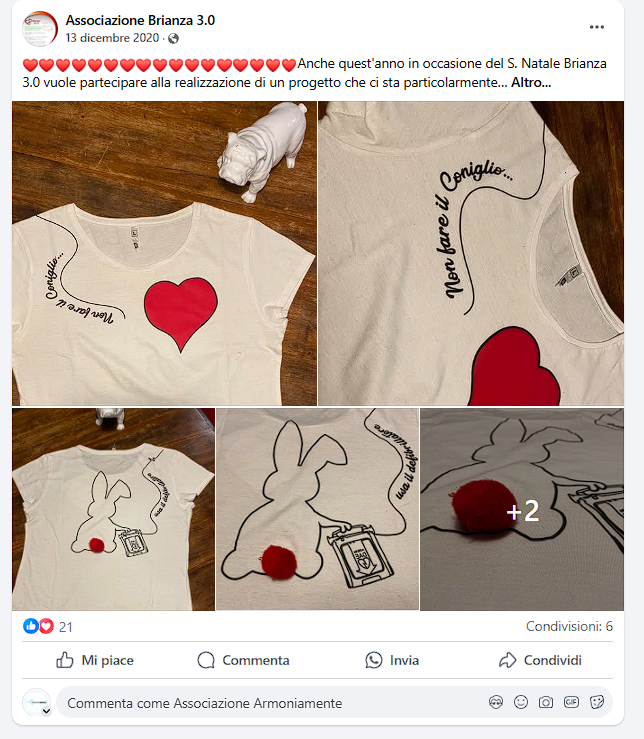 Post Facebook dell'Associazione Brianza 3.0 che ci ha aiutato a raccogliere fondi tramite la vendita di felpe e magliette riusciranno a sostenere i costi di specializzazione di alcuni psicologi che andranno a curare gratuitamente persone affette da disturbo boderline di personalità. 